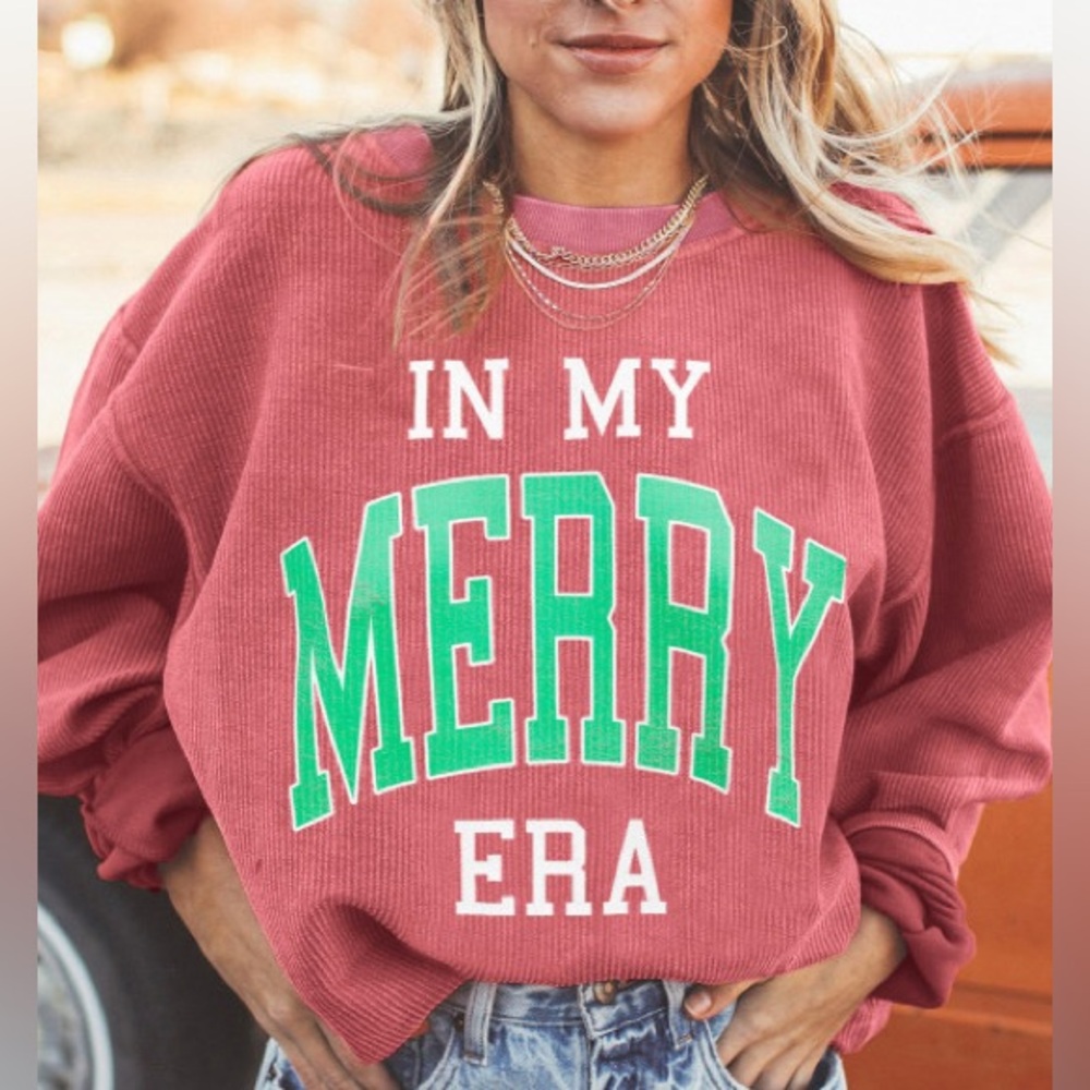 Pink Lily Red Merry Era Corded Christmas Sweatshirt Sz S